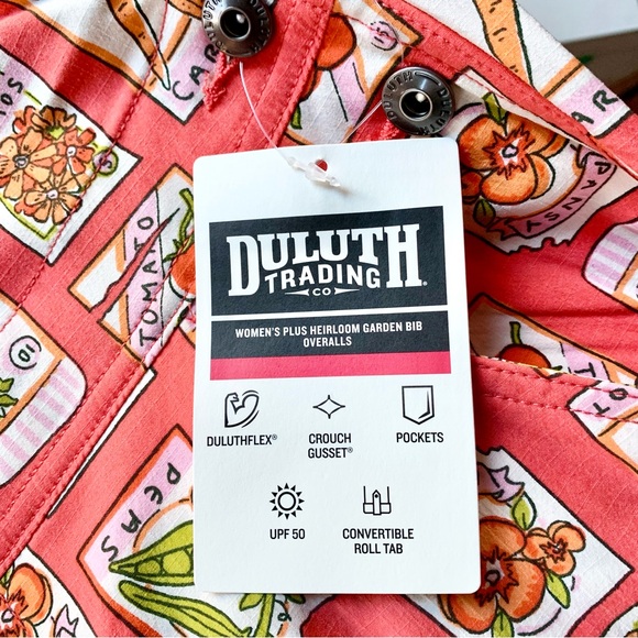 NWT Duluth 1X x31L Heirloom Gardening Bib Overalls Coral Seed Packets Farm Bibs - Picture 5 of 8